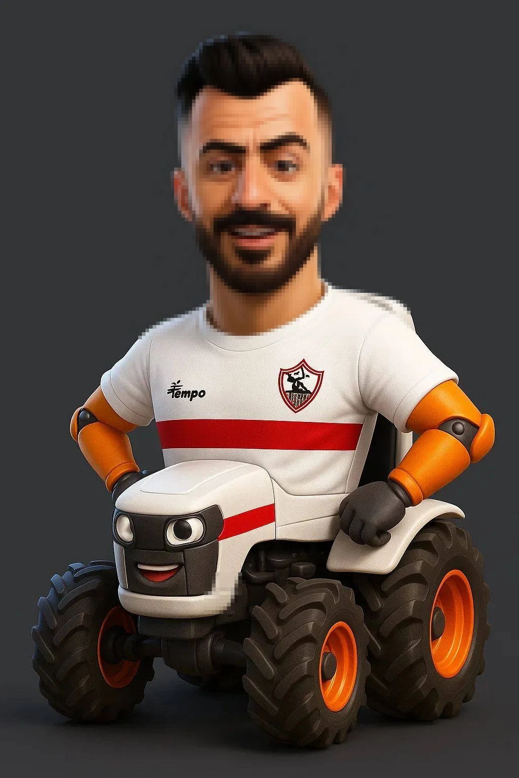 3D Cartoon Character in White Sports Jersey Riding a Small Animated Tractor