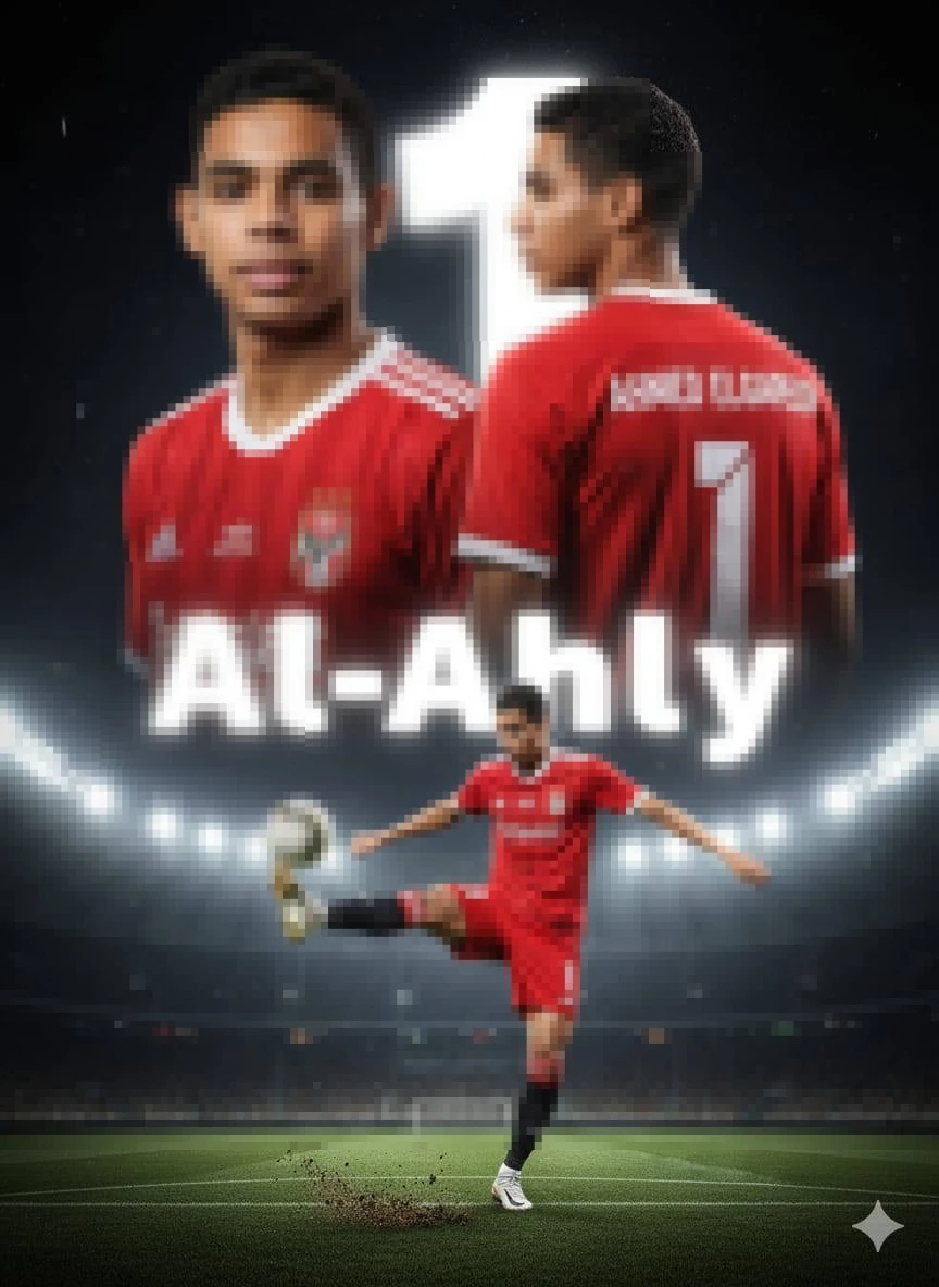 Ahmed Elgareeb Wearing Al Ahly Jersey Number 1 in Football Stadium