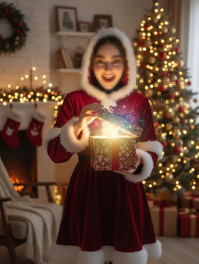 Christmas Magic Moment as Woman Opens a Glowing Festive Gift Box