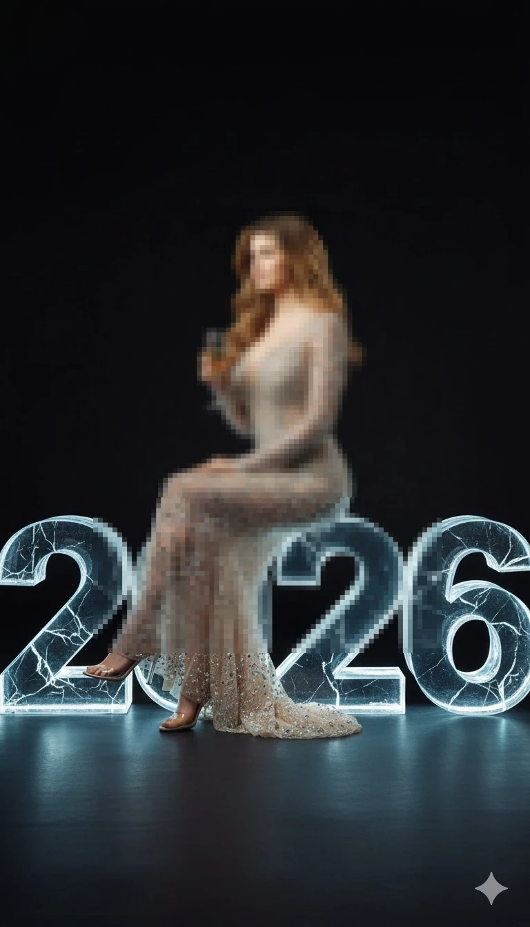 Elegant New Year 2026 Portrait with Champagne and Crystal Number Display