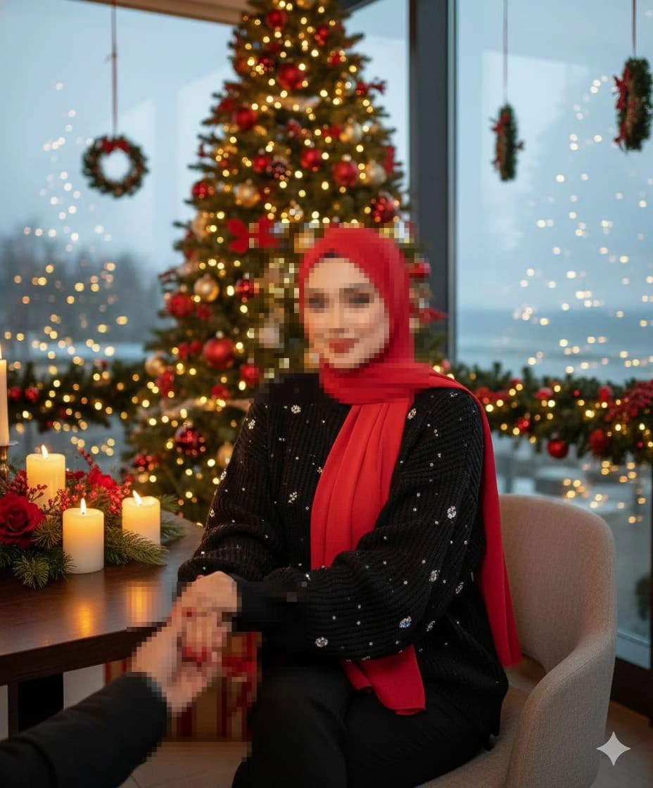 Elegant Winter Holiday Moment by a Festive Christmas Tree