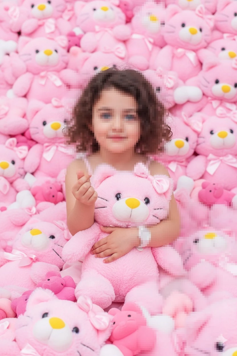 Little Girl Surrounded by Pink Teddy Bears in a Cute Playful Setting