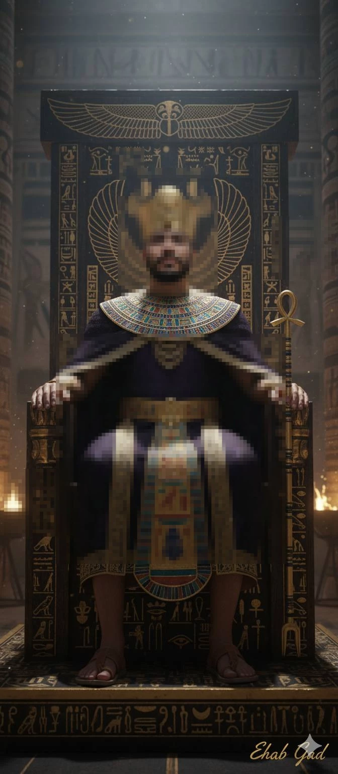 Majestic Egyptian Pharaoh Seated on a Golden Throne in an Ancient Temple