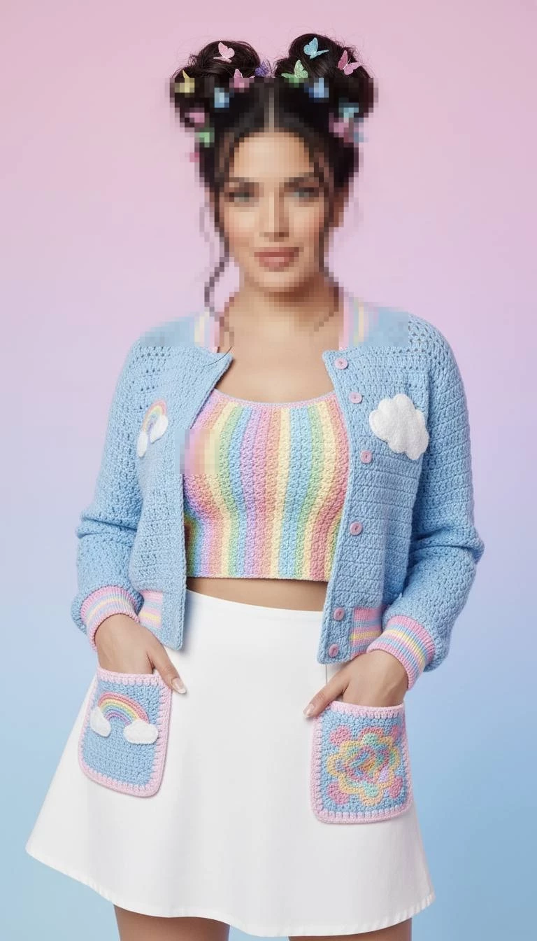 Playful Pastel Fashion Portrait with Colorful Butterfly Hair Accessories