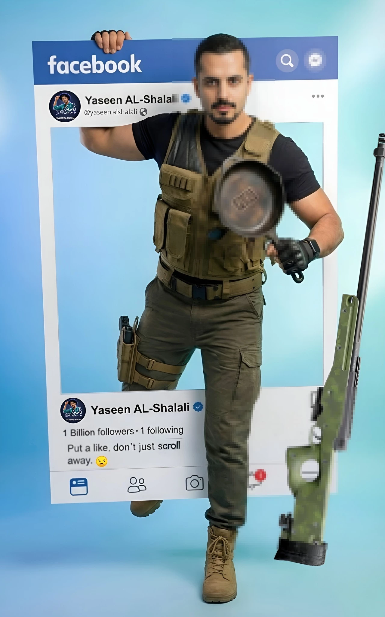 PUBG-Inspired Warrior Posing Inside a Creative Facebook Frame Display