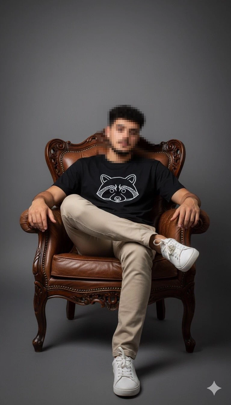 Stylish man sitting confidently on a leather armchair in a modern studio setting