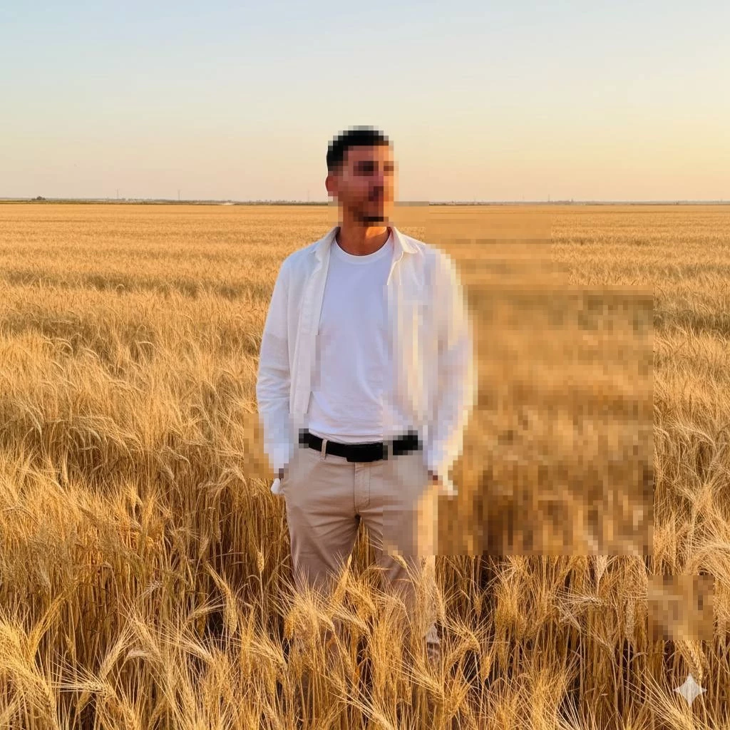 Sunset Portrait of a Man Standing in a Golden Wheat Field