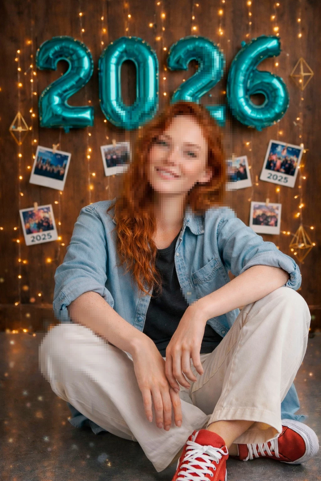 Warm New Year 2026 Celebration Portrait with Festive Lights and Memories