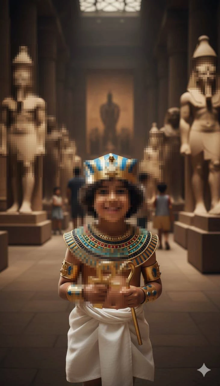 Young Pharaoh in Ancient Egyptian Temple Wearing Traditional Royal Attire