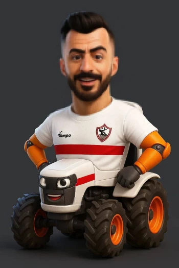 3D Cartoon Character in White Sports Jersey Riding a Small Animated Tractor