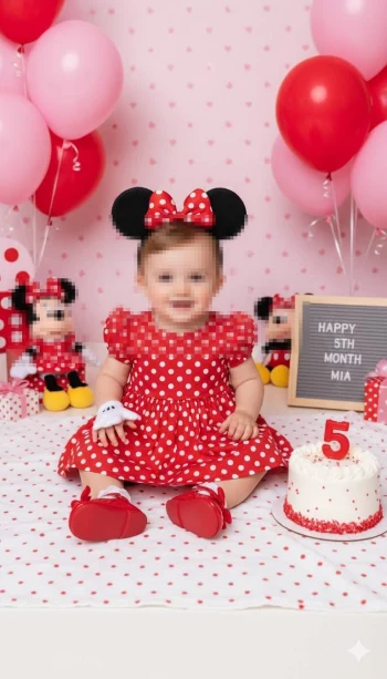 Adorable Baby in Minnie Mouse Outfit Celebrating Five Month Birthday