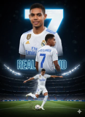 Ahmed Elgareeb Real Madrid Player Wearing Number 7 Jersey on Football Field