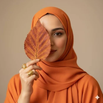 Autumn-Inspired Portrait of a Woman Holding a Leaf in Warm Orange Tones