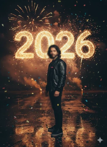Bold New Year 2026 Celebration with Fireworks, Gold Sparks, and Urban Night Mood