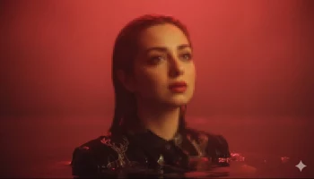 Cinematic Woman Portrait in Red Light Partially Submerged in Water
