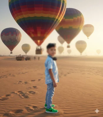 Colorful Hot-Air Balloon Adventure in the Desert with a Young Traveler