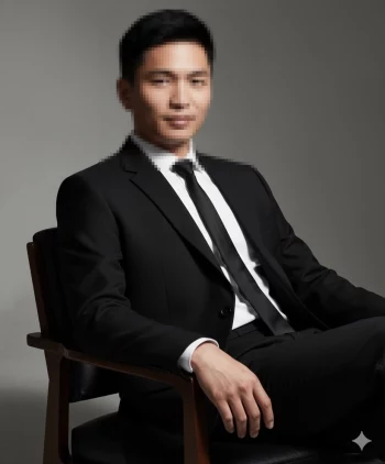 Confident Businessman in Black Suit Sitting on Chair for Professional Portrait