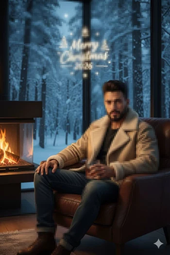 Cozy Winter Moment by the Fireplace with Merry Christmas 2026 Atmosphere