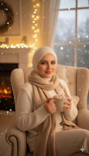 Cozy Winter Portrait of a Woman Enjoying Hot Chocolate Indoors