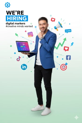 Digital marketing professional promoting hiring campaign for creative minds