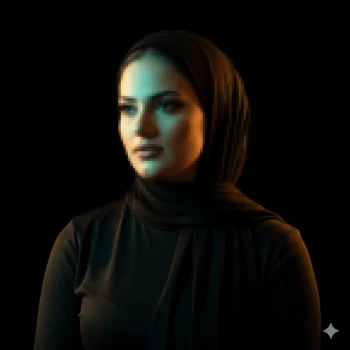 Elegant Arab woman in black hijab with cinematic lighting on dark background