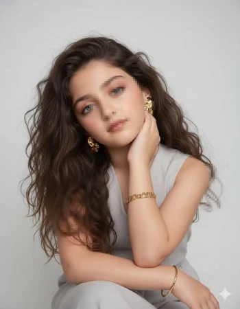 Elegant Gray Studio Beauty Portrait with Gold Jewelry