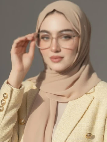 Elegant Portrait of a Woman in Beige Hijab and Glasses
