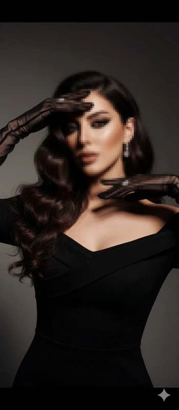 Elegant Woman in Black Dress Wearing Gloves and Jewelry in Studio Portrait
