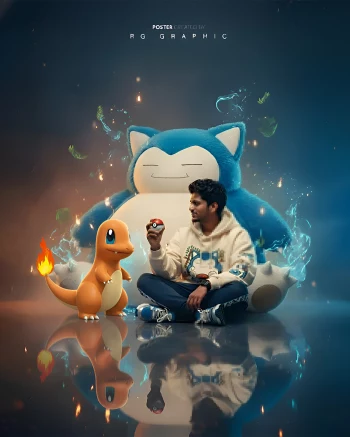 Fantasy Pokémon-Inspired Portrait with Charmander and Snorlax