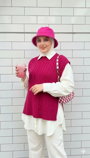 Fashionable Woman in White Hijab and Pink Outfit Holding Matching Drink