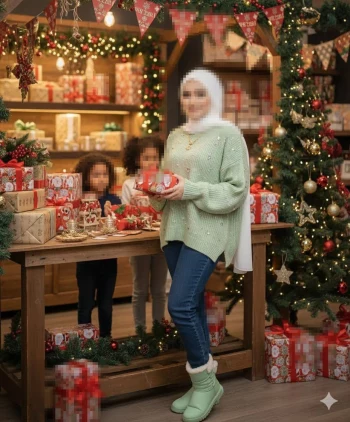 Festive Christmas Gift Shopping in a Cozy Holiday Market Scene