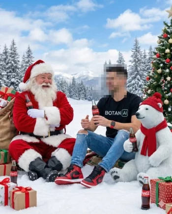 Festive Christmas Scene with Santa, Gifts, and Winter Celebration Outdoors