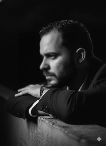 Intense Black-and-White Portrait of a Man in Deep Thought