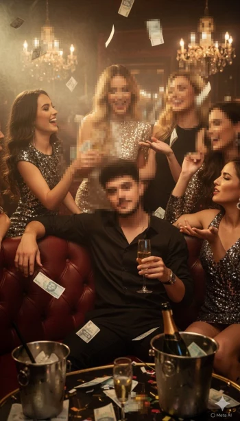 Man Celebrating with Elegant Women at Luxurious Party with Champagne