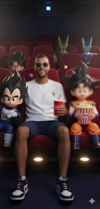 Man Enjoying Movie with Dragon Ball Characters Goku and Vegeta in Cinema