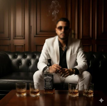 Man in White Suit Sitting with Whiskey Glasses in Luxurious Room