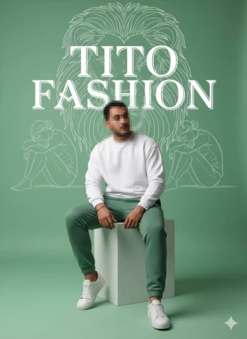 Man in White Sweatshirt and Green Joggers Posing for Tito Fashion Shoot