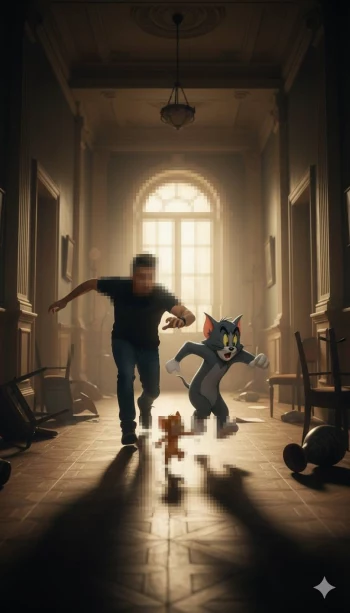 Man Running with Tom and Jerry in a Fun Live Action Animated Chase Scene