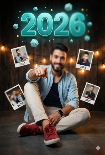 New Year 2026 Celebration Portrait with Festive Lights and Fireworks