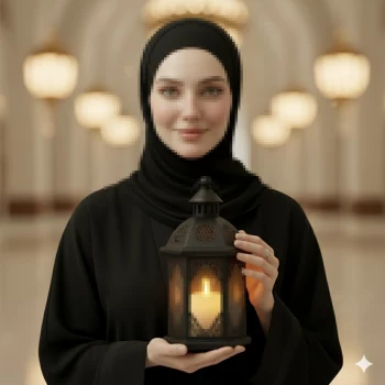 Peaceful Ramadan Portrait of a Woman Holding a Glowing Lantern