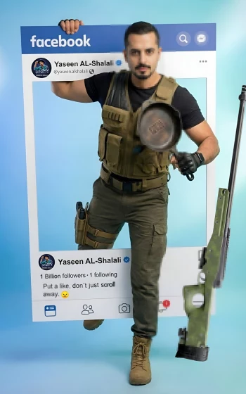 PUBG-Inspired Warrior Posing Inside a Creative Facebook Frame Display