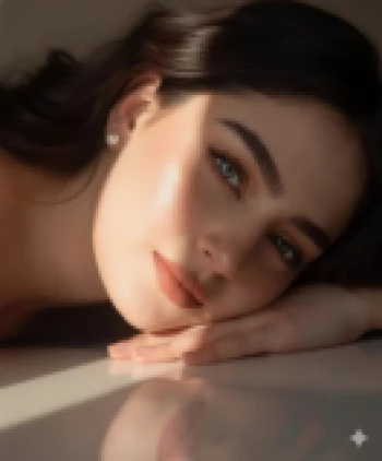 Soft natural light portrait of a woman resting her head with serene expression