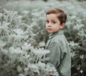 Soft Portrait of a Child in a Misty Sage Green Field