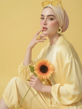 Soft Yellow Aesthetic Portrait with Sunflower and Monochrome Styling