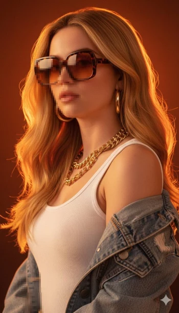 Stylish woman in white top and denim jacket wearing sunglasses and gold jewelry