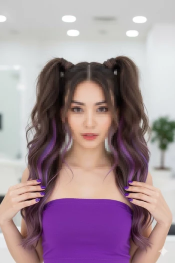 Stylish Woman with Purple Highlights and Matching Outfit Indoors