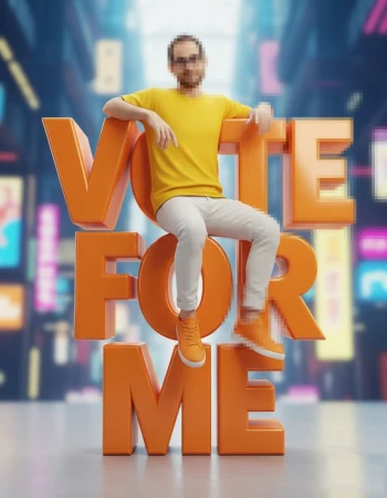 Vote for Me Campaign Portrait in a Vibrant Neon City Background