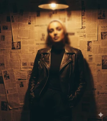 Woman in Beige Hijab and Black Leather Jacket Under Warm Vintage Light