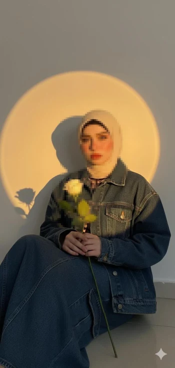 Woman in Beige Hijab Holding White Rose in Golden Sunlight Circle