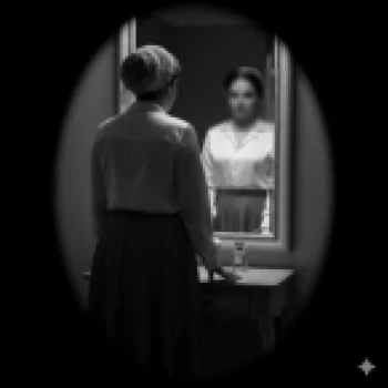 Woman Reflecting in Mirror in Classic Black and White Vintage Room